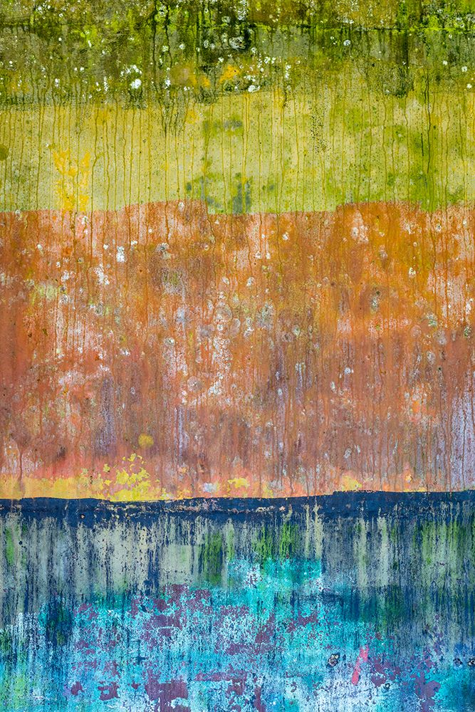 USA, Washington State, Salt Creek Recreation Area. Paint patterns on Camp Hayden battery metal.
